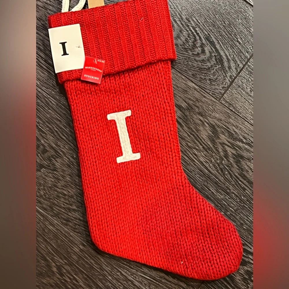 Wondershop Monogram Christmas Stocking Letter I Initial Red Knit Target NWT